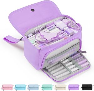 Étui à crayons super grand à 3 compartiments, capacité de 200 crayons, fermeture éclair mignonne, portable, esthétique, fournitures scolaires pour filles, rose - Product Image 6