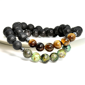 Natural Gemstone Jewelry Dainty Stretch Turquoise Tiger Eye Stone Bracelet Lava Rock Beaded Bracelet for <b>Men</b> - Product Image 2