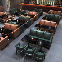 Luxuriöses Restaurant-Möbelset - Schwarzer & Goldener Tisch mit Grün/Beigen Lederstühlen für Gehobene Cafés/Bars