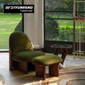 Conjunto de Sillones Modernos de Madera Maciza y Tela - Para Sala de Estar, Dormitorio, Comedor, Hotel y Uso en Exteriores - Silla con Respaldo Inclinado y Reposapiés - Product Image 2