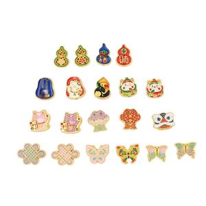 Cuentas espaciadoras de esmalte con amuletos de la suerte para la fabricación de pulseras DIY, cuentas de festivales chinos, cuentas de gato de la fortuna, mariposa y flor para diseño de joyas - Product Image 5