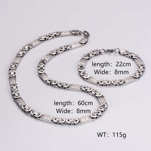 สร้อยจักรพรรดิลายกำแพงเป็นชิ้นใหญ่สร้อยข้อมือสแตนเลสชุดสร้อยคอเพทายประกอบด้วยเครื่องประดับหลัก - Product Image 3