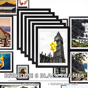 BSRHOME Juego de 6 Marcos <span class=keywords><strong>Rectangulares</strong></span> para Fotos de 12x16, MDF, para Exhibir Fotos de 11x14, con Paspartú de 12x16, para Mesa o Pared, Color Negro - Product Image 2