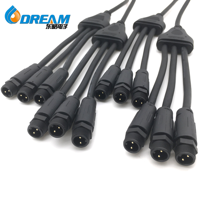 LED Grow Lights Waterproof Bulkhead M12 M14 1 to 2 3 4 Multiple Cable Power Cord IP68 Waterproof Connector for Greenhouse