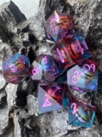 Set Dadu DND Inti Cair Gurita, 7 Buah Dadu D&D Tepi Tajam dengan Kotak Hadiah, untuk Dungeons and Dragons RPG MTG D dan D Role Playing