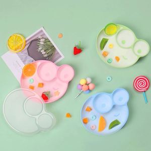 Baby Feeding Tableware Set <b>Large</b> Two-Tone Silicone Suction <b>Plate</b> Bowl Divided for Kids' Use - Product Image 1