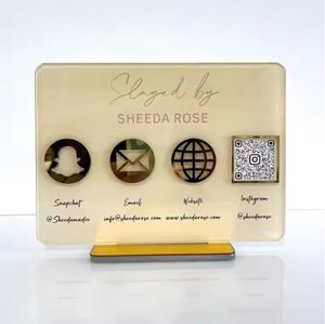 ป้ายสื่อสังคมออนไลน์สีชมพู <span class=keywords><strong>QR</strong></span> <span class=keywords><strong>Code</strong></span> <span class=keywords><strong>Facebook</strong></span> Instagram บนโต๊ะไอคอนธุรกิจสัญลักษณ์อะคริลิค - Product Image 1