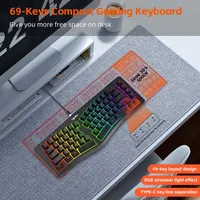 68 Keys Hot Swap Gaming Keyboard Creative Wave Shape Ergonomic Office Relax RGB Colorful Light Type C Wired Keyboard
