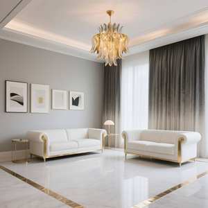 Lustre <span class=keywords><strong>en</strong></span> cristal de plumes de luxe luminaire de plafond moderne <span class=keywords><strong>en</strong></span> feuille d'or éclairage suspendu décoratif élégant pour la décoration intérieure - Product Image 2