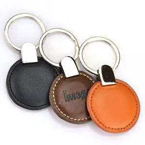 Artigifts Factory Art And Craft Custom Logo Metal Car Key Tag Leather Chain Round Key Ring Keyring Pu Leather Keychains