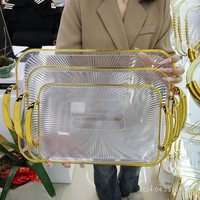 Lot de 3 Plateaux Rectangulaires Hôteliers en Plastique pour Fruits, Café, Thé, Bonbons et Service Alimentaire avec Poignée