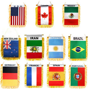 Customized Cute Football Team Match Country Logo Mini Car Rear Mirror Hanging Flag with Suction Cup