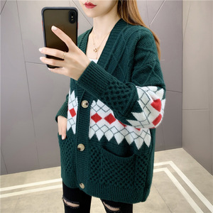 Manteau de pull ample surdimensionné en tricot torsadé à col en V de <span class=keywords><strong>style</strong></span> coréen pour femmes coupe personnalisée avec logo avant à manches longues - Product Image 6