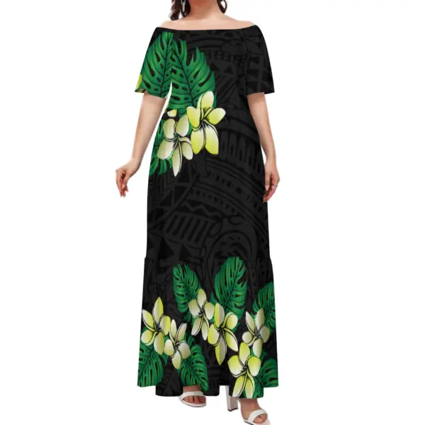 Quanzhou Polynesian Elei desain Tribal menyesuaikan pola favorit Anda dan warna rok lipit bahu terbuka gaun