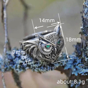 Anillo H380 con Diseño de Búho, Plata de Ley 925 con Baño Antiguo, Engaste de Circonita para Hombre, Joyería de Regalo - Product Image 4