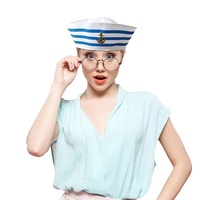 Chapeaux de marin à rayures bleues et blanches en gros, avec ancre dorée, pour fêtes nautiques et déguisements de yacht