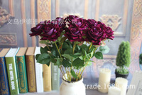 Vente en gros de roses artificielles en flanelle, Bouquet de roses artificielles rouges au toucher, décoration de mariage