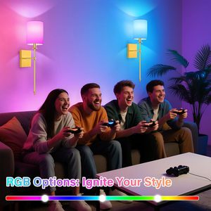 Lampada da parete Wireless ricaricabile <span class=keywords><strong>oro</strong></span> <span class=keywords><strong>paralume</strong></span> in tessuto bianco Set 2 pezzi telecomando dimmerabile a batteria per camere da letto - Product Image 6