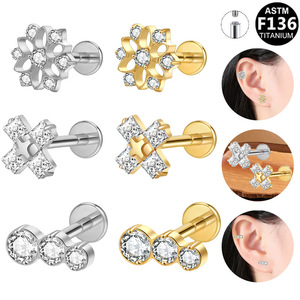 <b>Titanium</b> Ear Studs Flower Cross Design Prong Set Crystal Studs For Daily Wear ASTM F136 <b>Titanium</b> Alloy Piercing Jewelry - Product Image 1