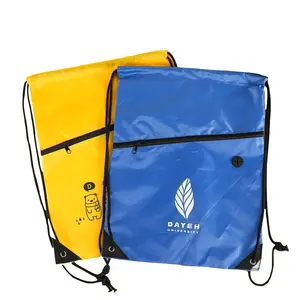 Custom Reusable Polyester Draw string Sports Backpack Promotional Bag Custom Polyester Drawstring Gym Bags With Zipper