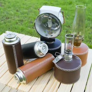 Outdoor Camping Handmade PU Leather Gas Cylinder Cover Picnic Gas Tank Protective Case