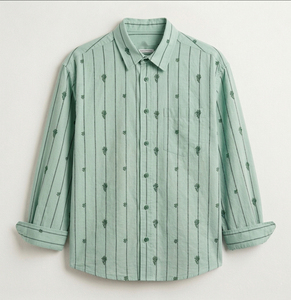 เสื้อเชิ้ตแขนยาวลำลองผู้ชายทรงปกติ ปักลาย ปิดกระดุม ระบายอากาศได้ดี ลายทางย้อมสีจากเส้นด้ายฝ้ายออร์แกนิก ราคาสุดคุ้ม - Product Image 3