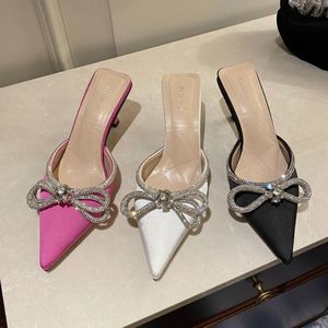 2025 New Fashion Salto Alto Summer Female Slides Mules Low <b>Shoes</b> Bow Kitten Heels for Ladies - Product Image 1
