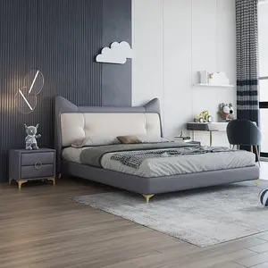 Lit moderne King pour adolescents ensemble de chambre à coucher vert nordique français pour jeune cadre King de luxe grand lit moderne noir italien