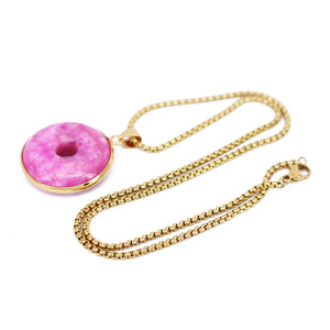 NN1145防水镀金不锈钢链条绿色紫红色玉石甜甜圈吊坠项链女士 - Product Image 5