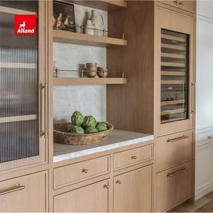 Factory Price Brown Stain White Oak Cherry Fluted Reeded <strong>Kitchen</strong> Cabinets With Slim Shaker Framed Inset Marble Countertops - Product Image 6