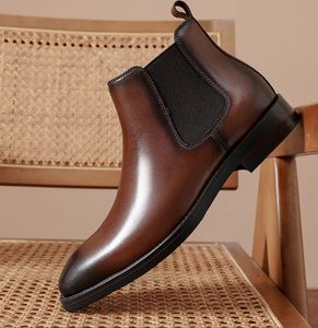 Bottines Chelsea d'hiver pour hommes, chaussures en cuir véritable pour hommes - Product Image 1
