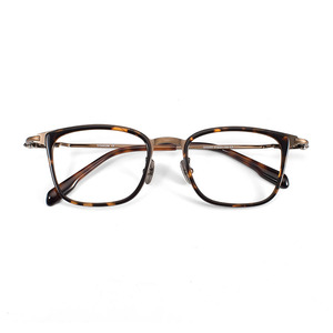 SH0057 Titanium Acetate Full-Rim Square Prescription <strong>Glasses</strong> Durable Unisex Business-Style Eyewear Gold IP Electroplating Solid - Product Image 1