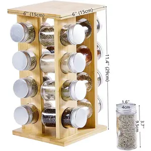 European Design Bamboo Wood Seasoning Rack Multi-Pot Spice Rack Rotating Feature Kitchen Wood Crafts Wooden Boxes Wall Signs
