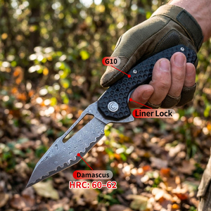 Cuchillo de Bolsillo Plegable EDC, Táctico, Portátil, para Campismo y Actividades al Aire Libre, con Hoja de Acero de Damasco Personalizada OEM y Mango G10 - Product Image 5