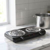 Plaque chauffante électrique double brûleur 2000W, cuisinière portable de comptoir, contrôle de température indépendant, cuisson à deux zones