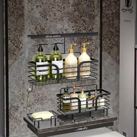 Organisateur de douche adhésif en acier inoxydable antirouille mural sans perçage étagère panier porte-savon crochets pour salle de bain cuisine
