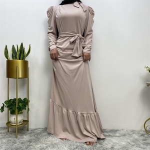 6276# Fashion Elegant Lace up Neckline Slanted Bottom Pleated Evening Party Dress Muslim Popular Design - Product Image 2