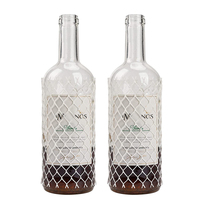 Filet en plastique pour pièces métalliques, couvercle à manchon en maille de bouteille de vin/emballage à fleur rose