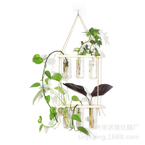 Seeking Excellence 2-Tier Wall-Mounted Hydroponic <b>Plant</b> Holder With Glass Test Tubes Wooden <b>Frame</b> For Home Decor - Product Image 1