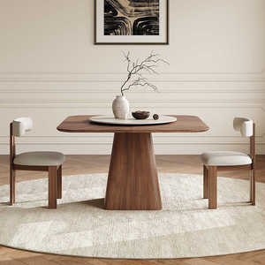 Mesa de comedor moderna nórdica vintage cuadrada de madera maciza con acabado en Nogal Negro diseño simple para el hogar y apartamentos pequeños - Product Image 1
