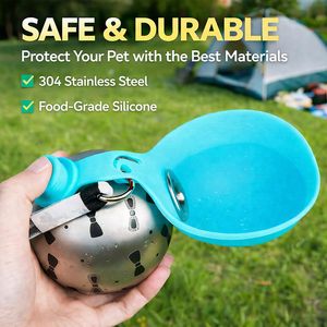 ZMaker 2026 <span class=keywords><strong>Bottiglia</strong></span> d'Acqua per Cani 2 in 1 in Acciaio Inox Portatile Pieghevole Regolabile con Ciotola in Silicone - Product Image 2