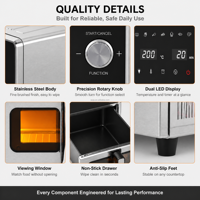 Four à friture sans huile de grande capacité 10L, 2150W, avec boîtier en acier inoxydable, écran LED, fenêtre visible, friteuse numérique pour la maison et la cuisine