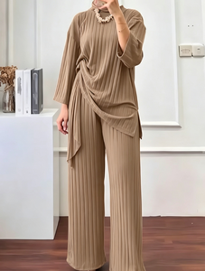 HANO islamico musulmano da donna a manica lunga pantaloni larghi Set tinta unita Casual Arabian Tuerqi 2 pezzi Set semplice - Product Image 5