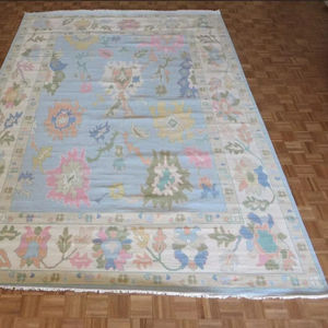 Blue Hand-Knotted Oushak Wool <b>Rug</b> 9x12-10x14 Abstract Pattern Cotton <b>for</b> Home <b>Nursery</b> Living Room Custom Order - Product Image 1