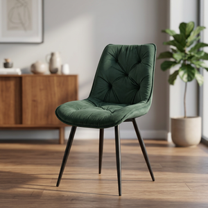 Chaises de salle à manger et de salon modernes pour appartement avec revêtement en cuir véritable, assise et dossier en velours doux, pieds en acier - Product Image 2