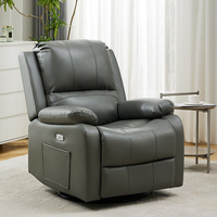 Elektrischer Relaxsessel aus orangefarbenem Leder, Einzelsofa mit Seitentasche für Wohnzimmer und Heimkino