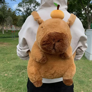 Mochila infantil de felpa suave de oso pardo <span class=keywords><strong>Capibara</strong></span> Kawaii, mochilas de dibujos animados baratas con relleno de algodón PP y técnica bordada - Product Image 5
