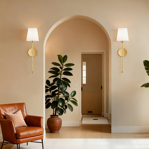 Lámpara de pared moderna con cuerpo de cobre y pantalla blanca, bombilla LED E26 con interruptor para dormitorio, sala de estar y pasillo - Product Image 4