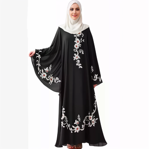 Abbigliamento islamico di alta qualità Ramadan Eid Abayas ricamo floreale stile caftano abiti lunghi musulmani neri Dubai Hijab <span class=keywords><strong>Abaya</strong></span> - Product Image 2