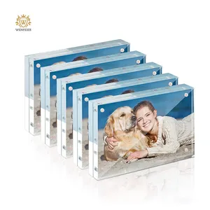 Winfeier Acrylic Picture Frame 4x6 Clear Freestanding Double Sided 20mm Thickness Acrylic Photo Frame